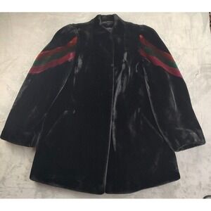 Sassoon‎ Borgazia Black Faux Fur Coat Rainbow Stripe Sleeve Puffed Shoulders